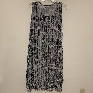 Avenue Black and White‎ Sleeve Patterned Midi Dress Frilly Lightweight Plus Size